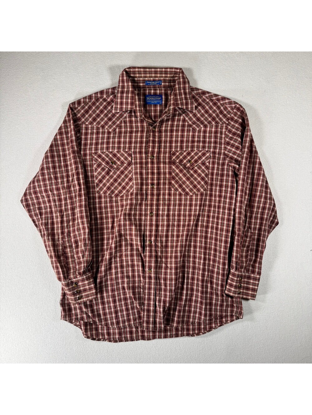 Pendleton Frontier Shirt Red Brown Plaid Western Pearl Snap Button-Up Shirt L